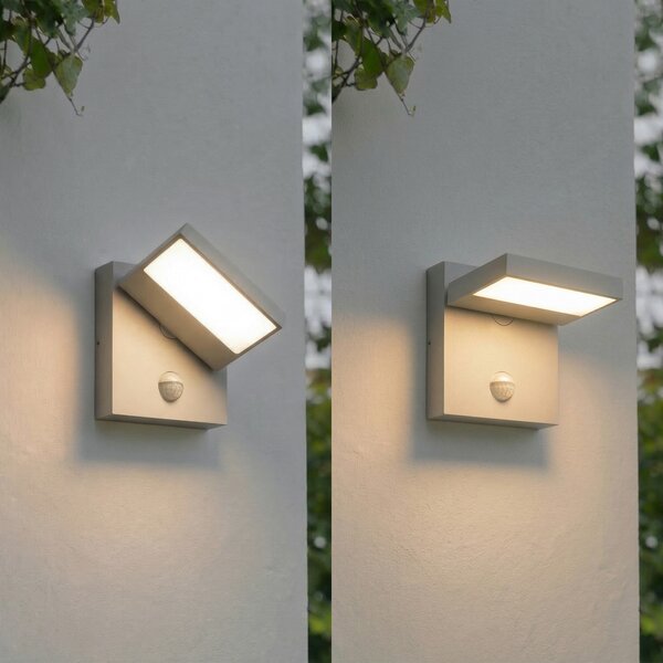 Lucande LED-stenna svetilka za zunanjo uporabo Silvan, kamnito siva, senzor,, Siva, Aluminij, Sodobni
