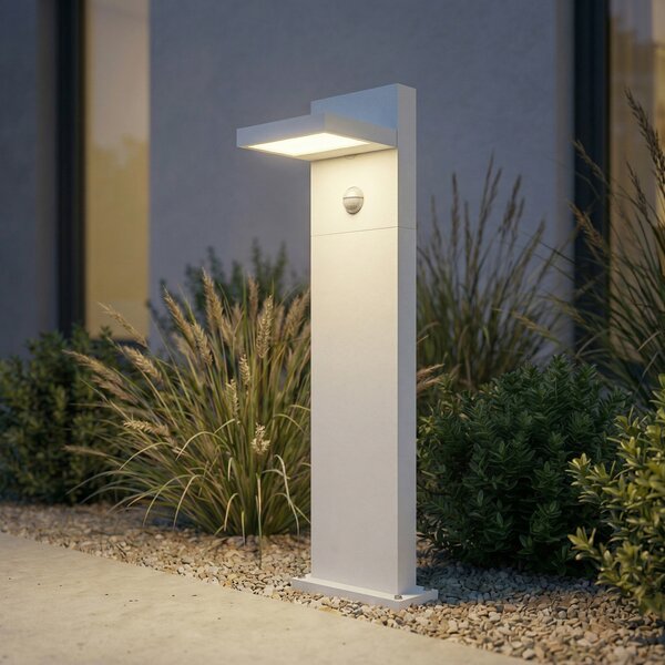 Lucande LED-ulična svetilka Silvan, bela, 65 cm, senzor, IP54, Bela, Aluminij, Sodobni
