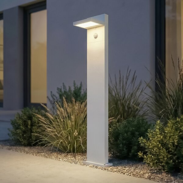 Lucande LED-ulična svetilka Silvan, bela, 100 cm, senzor, IP54, Bela, Aluminij, Sodobni