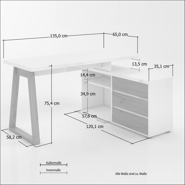 Pisalna miza 135cm s podaljškom FIRST izdelana v Italiji