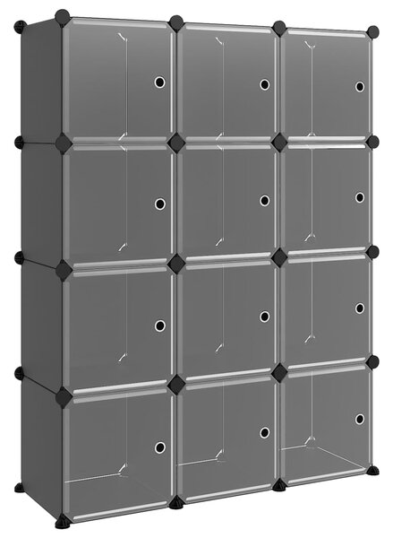 VidaXL Kockasta omarica za shranjevanje z 12 kockami in vrati črn PP