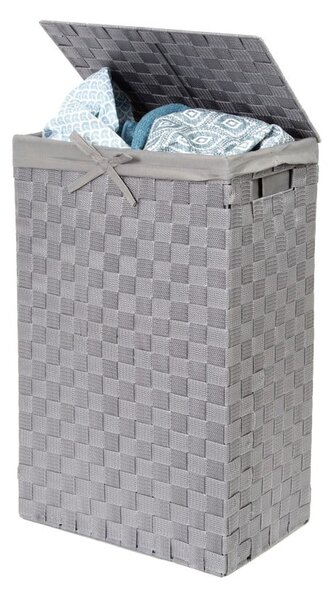 Siva košara za perilo s pokrovom Compactor Laundry Basket Linen, višina 60 cm