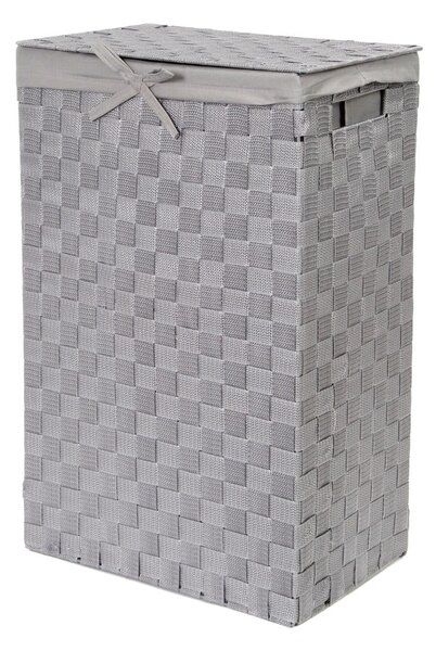 Siva košara za perilo s pokrovom Compactor Laundry Basket Linen, višina 60 cm