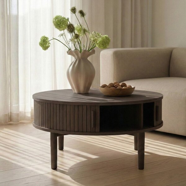 Okrogla klubska mizica v hrastovem dekorju v temni naravni barvi ø 85 cm Meta – Unique Furniture