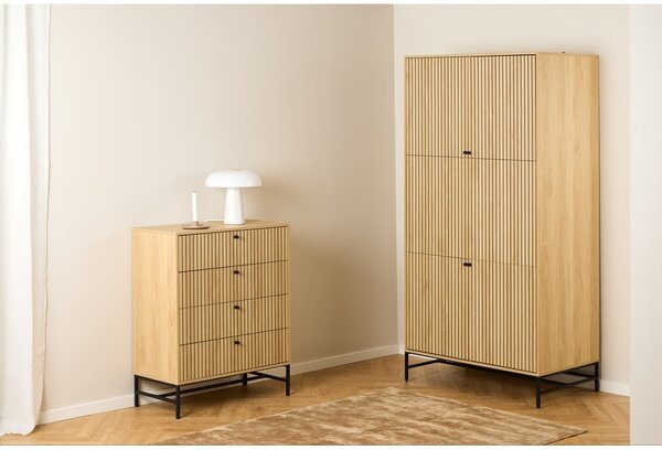 Garderobna omara v hrastovem dekorju v naravni barvi 99x200x60 cm Albany – Actona