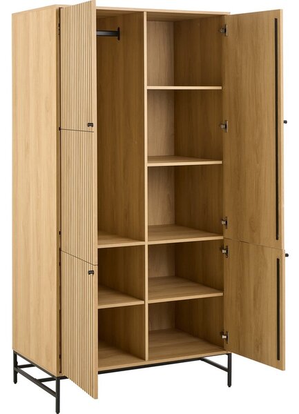 Garderobna omara v hrastovem dekorju v naravni barvi 99x200x60 cm Albany – Actona