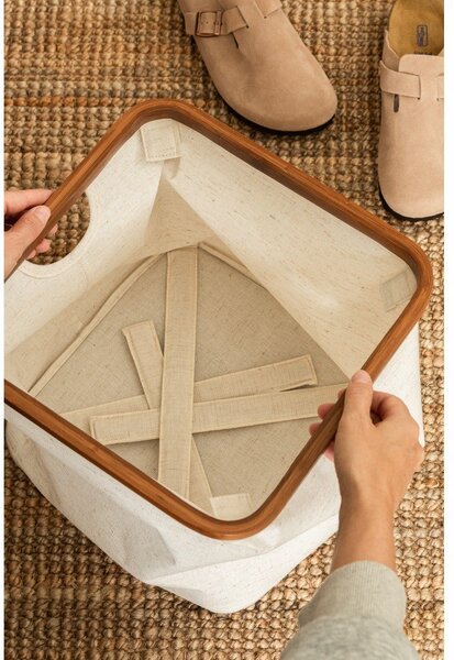 Kremno bela tekstilna škatla za shranjevanje 30x30x30 cm Bamboo/Linen Cube – Bigso