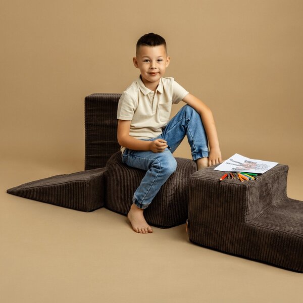 Kremno belo otroško igrišče iz pene iz rebrastega žameta 5 ks višina 30 cm 250x45 cm Montessori – Meowbaby