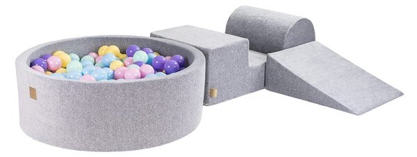 Sivo žametno otroško igrišče iz pene 4 ks višina 30 cm 225x90 cm Montessori – Meowbaby