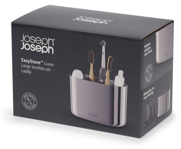 Stojalo za zobne ščetke iz nerjavečega jekla v sijajno srebrni barvi EasyStore Luxe – Joseph Joseph