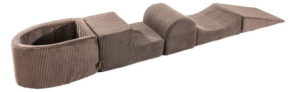 Rjavo otroško igrišče iz pene iz rebrastega žameta 5 ks višina 30 cm 250x45 cm Montessori – Meowbaby