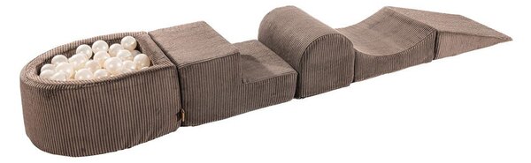 Rjavo otroško igrišče iz pene iz rebrastega žameta 5 ks višina 30 cm 250x45 cm Montessori – Meowbaby
