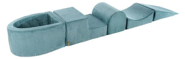 Turkizno otroško igrišče iz pene iz rebrastega žameta 5 ks višina 30 cm 250x45 cm Montessori – Meowbaby