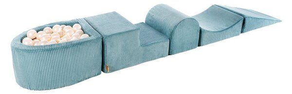 Turkizno otroško igrišče iz pene iz rebrastega žameta 5 ks višina 30 cm 250x45 cm Montessori – Meowbaby