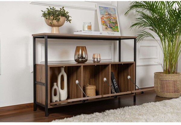 Stranska mizica v orehovem dekorju v temni naravni barvi 29,5x120 cm Solace – Kalune Design