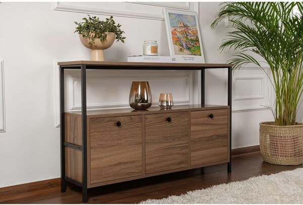 Stranska mizica v orehovem dekorju v temni naravni barvi 29,5x120 cm Solace – Kalune Design