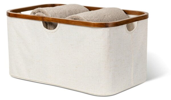 Kremno bel tekstilni zložljiv koš za perilo Bamboo/Linen – Bigso