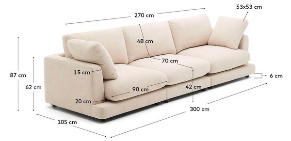 Bež sedežna garnitura iz šenilje 300 cm Gala – Kave Home