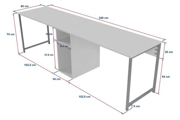 Pisalna miza v borovem dekorju 60x240 cm Twin – Kalune Design