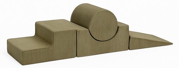 Kaki zeleno otroško igrišče iz pene iz rebrastega žameta 4 ks višina 30 cm 45x170 cm Montessori – Meowbaby