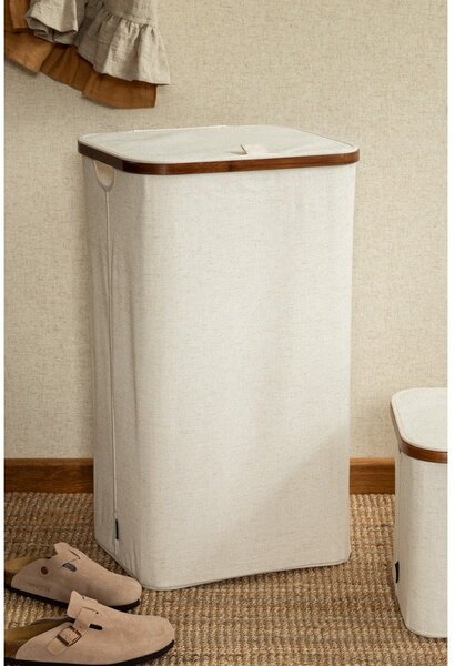 Kremno bel tekstilni koš za perilo Bamboo/Linen – Bigso