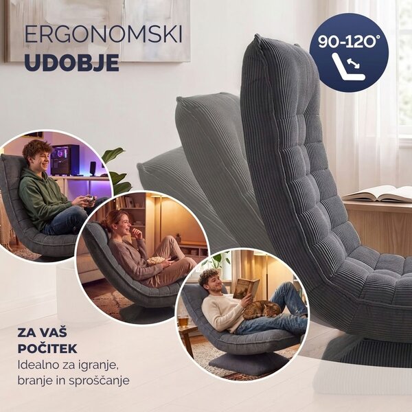 Ležalnik ABERDEEN CORD, rebrast prevleka, 87×60×105 cm, siva Casaria
