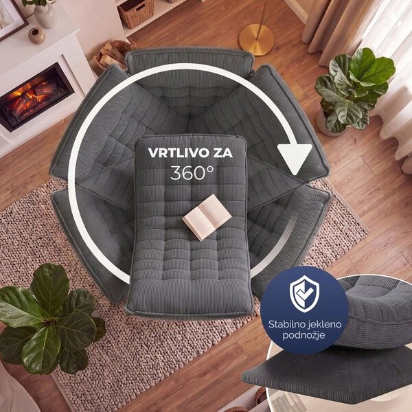 Ležalnik ABERDEEN CORD, rebrast prevleka, 87×60×105 cm, siva Casaria