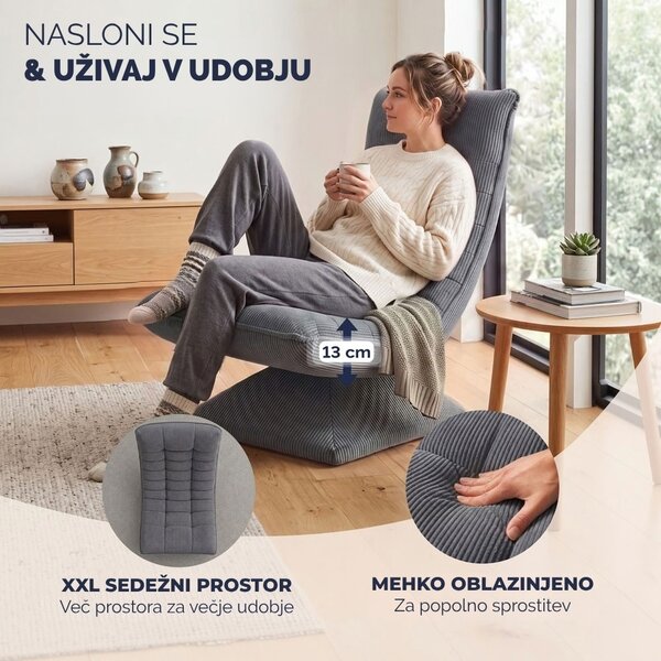 Ležalnik ABERDEEN CORD, rebrast prevleka, 87×60×105 cm, siva Casaria