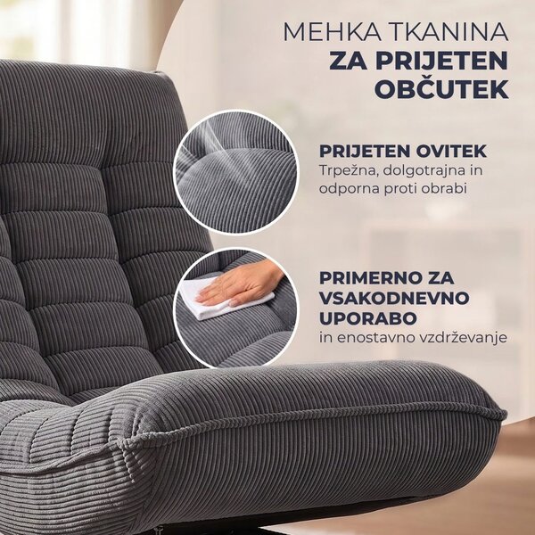 Ležalnik ABERDEEN CORD, rebrast prevleka, 87×60×105 cm, siva Casaria