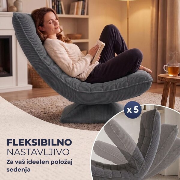 Ležalnik ABERDEEN CORD, rebrast prevleka, 87×60×105 cm, siva Casaria