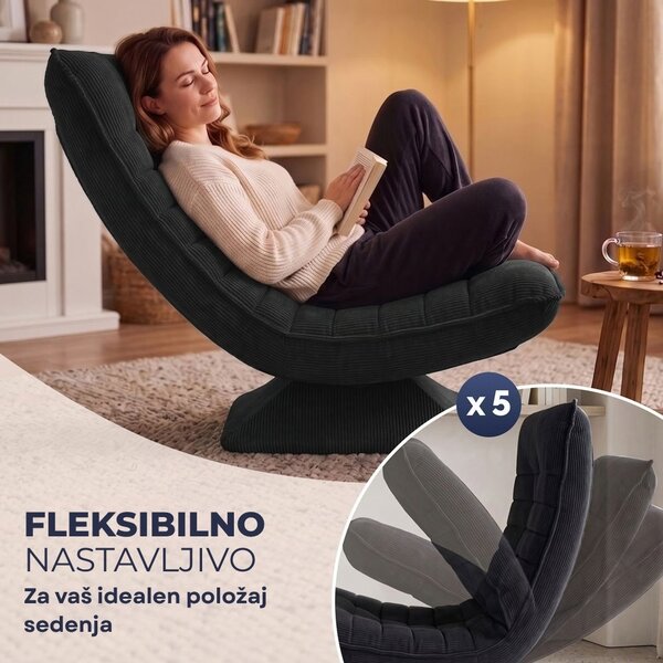 Ležalnik ABERDEEN CORD, rebrast prevleka, 87×60×105 cm, črna Casaria