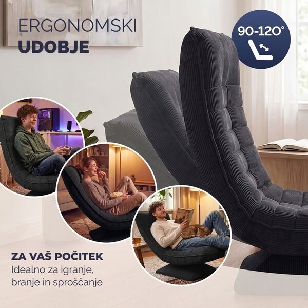 Ležalnik ABERDEEN CORD, rebrast prevleka, 87×60×105 cm, črna Casaria