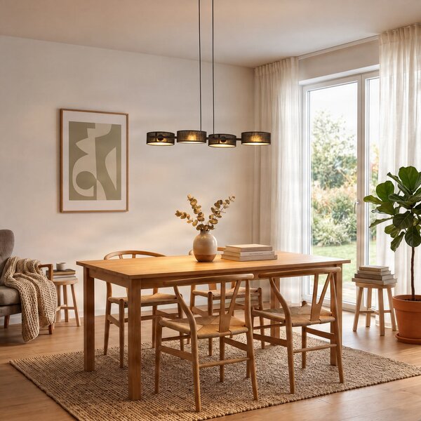 EMIBIG LIGHTING Visoka svetilka Drumz 4, črna, tkanina/jeklo, dolžina 80 cm, E14, zatemnjen, Črna, Dnevna soba / jedilnica, Tkanine / tekstil, Sodobni