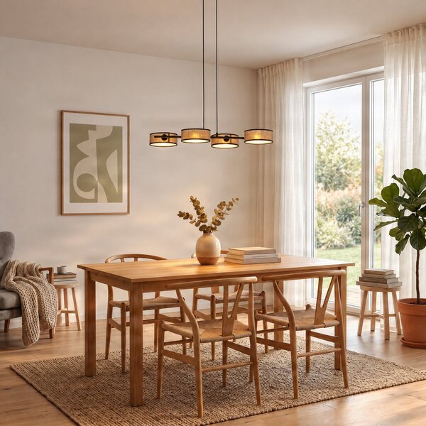 EMIBIG LIGHTING Visoka svetilka Drumz 4, rjava, tkanina/jeklo, dolžina 80 cm, E14, zatemnjen, Rjava / rjasta, Dnevna soba / jedilnica, Tkanine / tekstil, Sodobni
