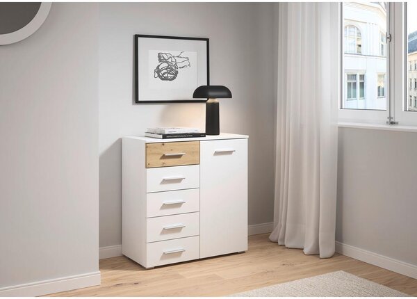Modern Living Komoda Foster, Bela, Barva Hrasta