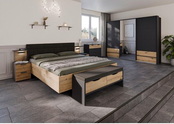 Premium Living Nočna Omarica Karpo, Siva, Barva Hrasta