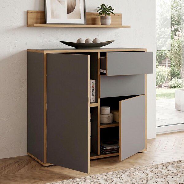 MID.YOU Komoda Salia B80, Antracit, Barva Hrasta