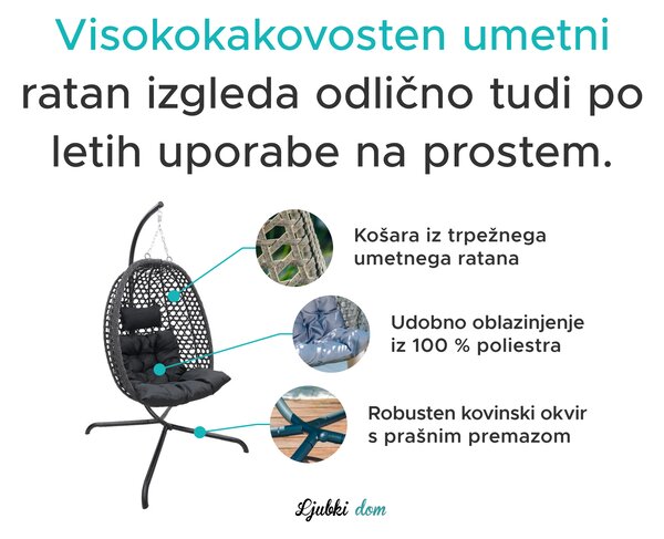 Viseči stol MOLINE s črnim stojalom, bež
