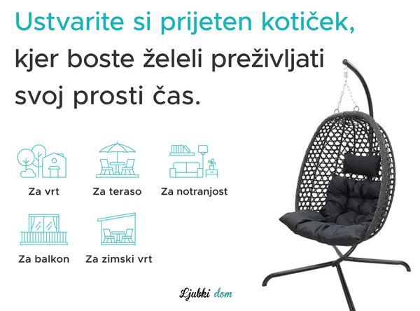 Viseči stol MOLINE s črnim stojalom, bež