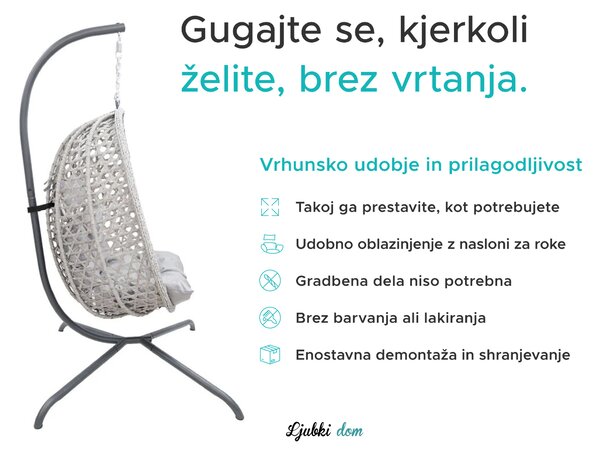 Viseči stol MOLINE s črnim stojalom, bež