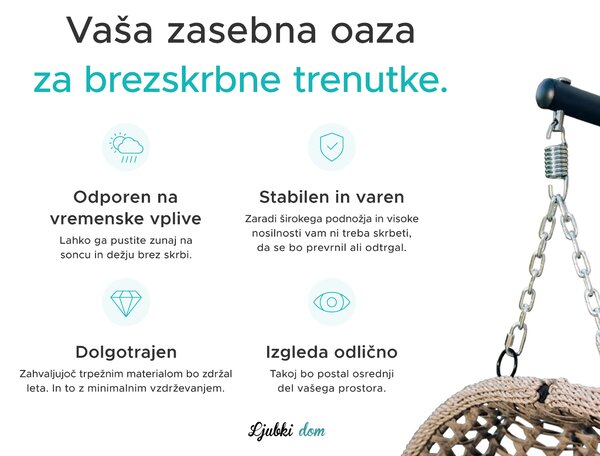 Viseči stol MOLINE s črnim stojalom, bež