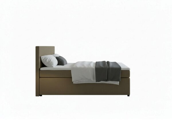 BOXSPRING POSTELJA 140 cm x 200 cm , tekstil, leseni material peščene barve