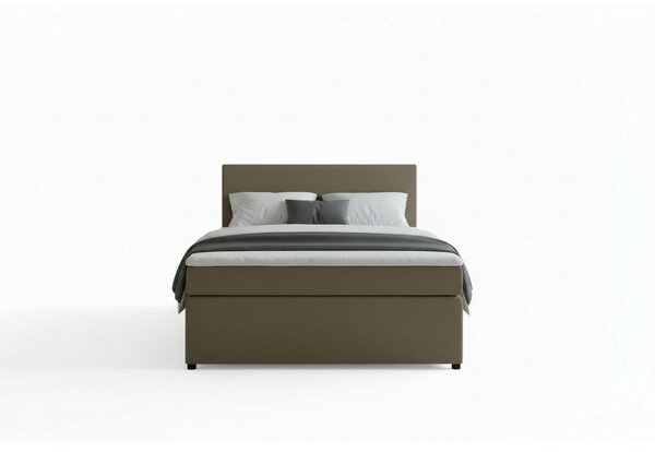 BOXSPRING POSTELJA 140 cm x 200 cm , tekstil, leseni material peščene barve