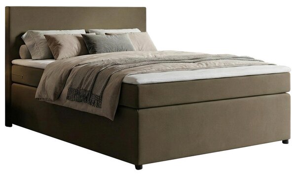 BOXSPRING POSTELJA 140 cm x 200 cm , tekstil, leseni material peščene barve