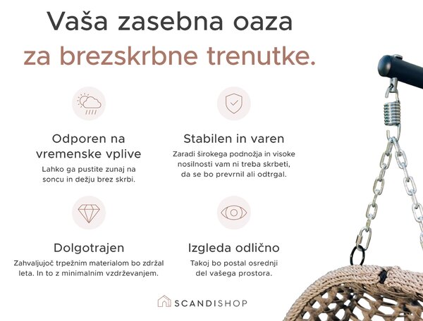 Viseči stol MOLINE s črnim stojalom, siv