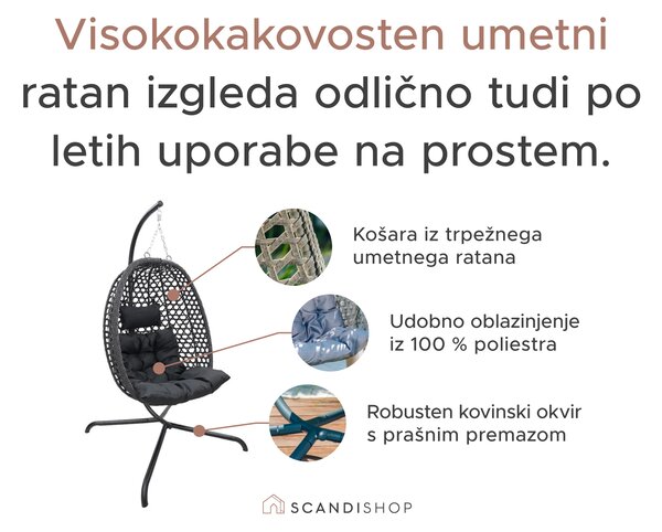Viseči stol MOLINE s črnim stojalom, siv