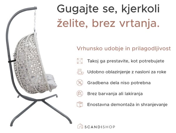 Viseči stol MOLINE s črnim stojalom, siv