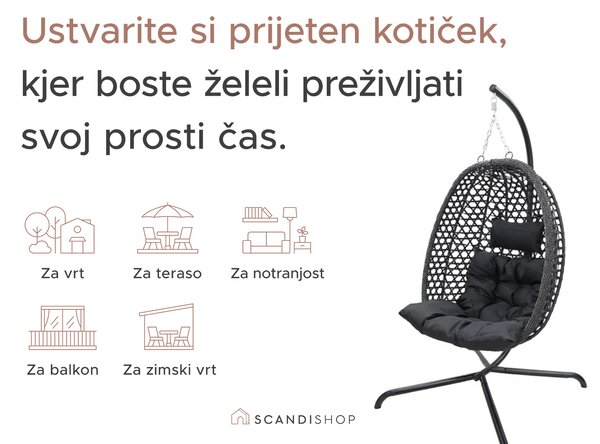 Viseči stol MOLINE s črnim stojalom, siv
