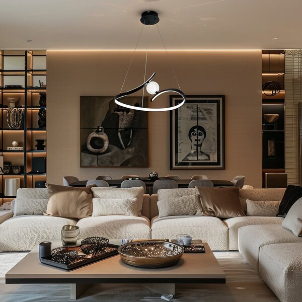 Milagro Lighting LED obesna svetilka Perla, kovina, akril, črna, 4.000 K, Črna, Dnevna soba / jedilnica, Kovina, Sodobni