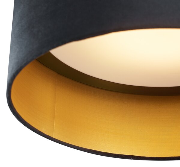 Moderna stropna svetilka črna žametna 40cm vklj. LED 3-stopenjsko zatemnjevanje - Sue